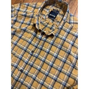 Prana Men's Short Sleeve Button Down Slim Fit XL Yellow And Blue Plaid Hiking